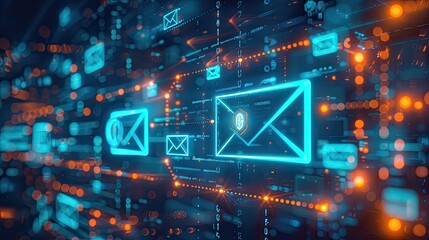 Modern digital background with email marketing elements, showing increased reach and engagement