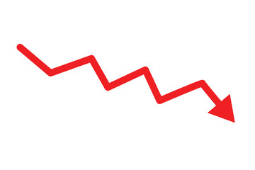red arrow business graph going down represent loss. red arrow graph chart downtrend symbol. red Decline arrow vector.