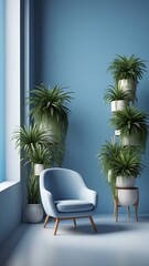 Fototapeta premium modern chair with the blue background plants