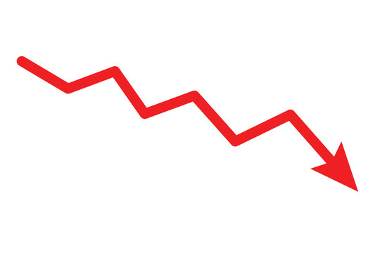 red arrow business graph going down represent loss. red arrow graph chart downtrend symbol. red Decline arrow vector.