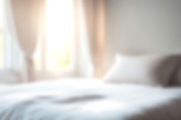 Blur modern bedroom at home with morning soft sunlight