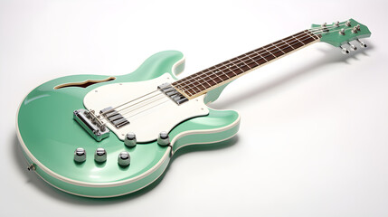 Obraz premium Elegant Sea-Green Bass Guitar in Focus: A Striking Statement of Musicality and Performance