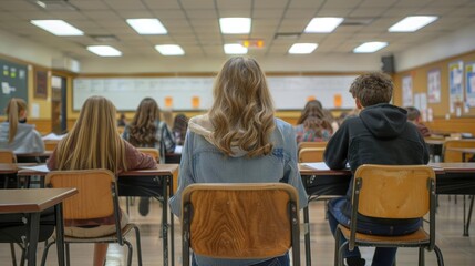 Obraz premium High school students preparing for a standardized test, highlighting academic preparation