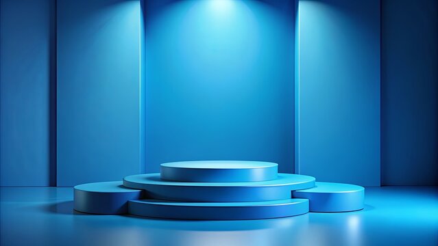 Blue Minimalist Product Display with Circular Pedestal, 3D Render, Abstract, Modern , blue, minimal, podium