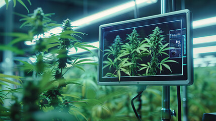 A high-tech computer screen that displays detailed data and diagrams for growing indoor plants indoors