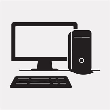 black computer monitor, keyboard, tower