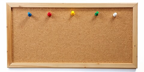 Empty Corkboard with Colorful Pins, Wooden Frame, Brown Cork, Pins, Bulletin Board, Notice Board