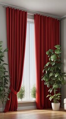 modern curtains with the red background plants
