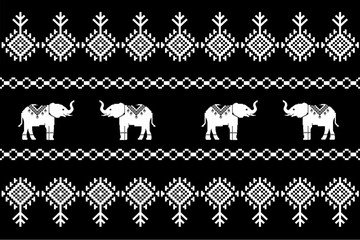 Geometric, seamless, traditional ethnic,elephants,thai, fabric pattern for textiles, rugs, wallpaper, clothing, sarong, batik, wrapping, embroidery, print, background, cover, illustration, vector.