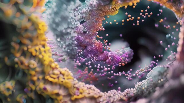A spirallike structure with tiny moving particles symbolizing the second step of glycolysis.