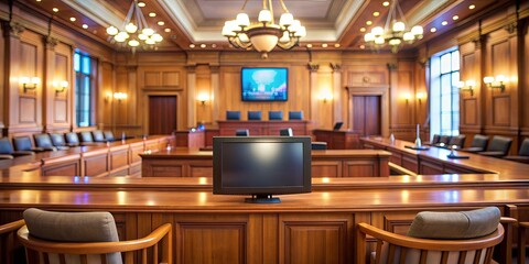 Juror's Perspective Wooden Courtroom with TV Monitor,  Courtroom , Jury , Justice , Law