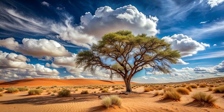 Lone Tree in the Namib Desert with Dramatic Clouds, Namibia, landscape photography, desert, sand dunes, tree