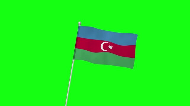 4K AZERBAIJAN flag with pole waving on chroma key  green screen
