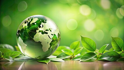 Green globe with leaves, symbolizing environmental conservation and sustainability, green, globe, leaves, nature