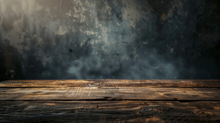Wooden table with dark gray blurred background.