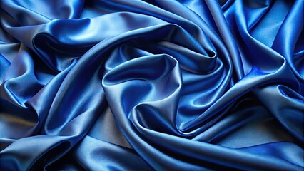 Obraz premium Close-up of luxurious deep blue pure silk cloth with soft and shiny fabric folds , deep blue, pure silk, cloth, fabric, folds