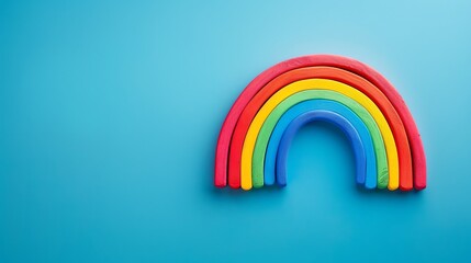 Obraz premium A rainbow made of colorful wooden pieces against a blue background.