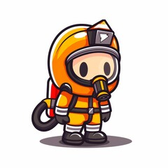 Fototapeta premium A cartoon character in a yellow fireman suit with a gas mask on