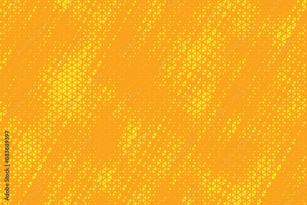 Poster Triangular Halftone Texture Retro Style Vector Geometric Technology Abstract Background. Half Tone Triangles Retro Colored Pattern. Minimal 80s Style Dynamic Tech Structure Wallpaper