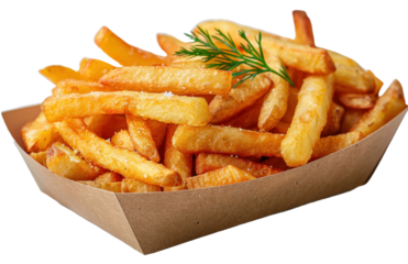 Potato french fries isolated on a transparent background for web , banner, wallpaper