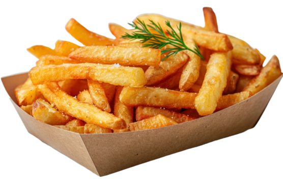 Potato french fries isolated on a transparent background for web , banner, wallpaper