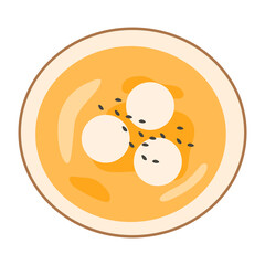 Hobakjuk, Korean pumpkin porridge with rice balls, topping with pumpkin seed