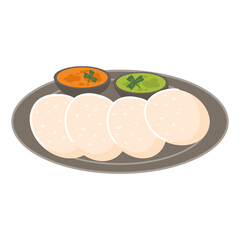 South indian breakfast idly or idli or rice cake served with coconut chutney and sambar