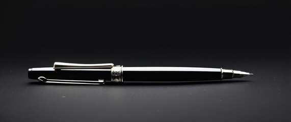 Sleek, metallic pen on a black background, ideal for professional or academic settings