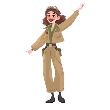 An illustration of a female military pilot celebrating