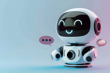 Talking cute robot with artificial intelligence. Concept of chatbot.