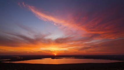 Fototapeta premium Sky glowing orange and pink during a spectacular sunset over trees and landscape, truly breathtaking