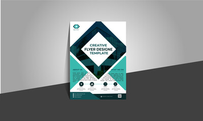 Creative flyer mock-up design template. Nice color combination  four  title with icon. Corporate business flyer also use what we do and  about us content in the flyer. Also use geometric shape.