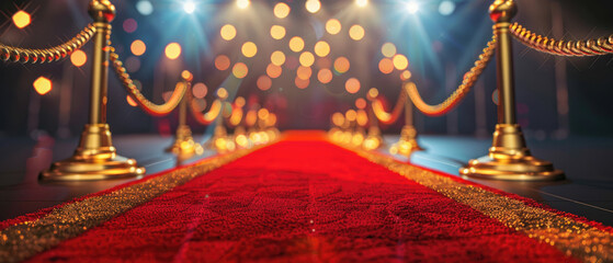 Red carpet and golden staff rope at the entrance to a glamorous event