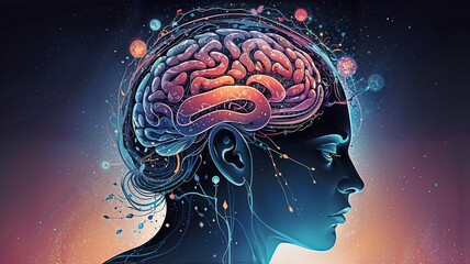 head silhouette, psychology concept, sleep, mental health, neuroscience and the creative mind