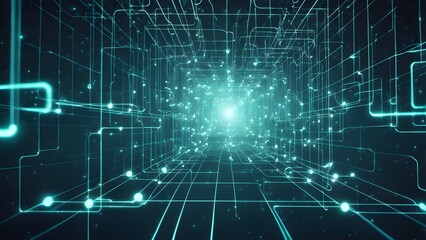 Obraz premium A computer generated image of a futuristic tunnel with a bright light at the end