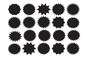 Starburst price sticker. Vector. Round burst star icon. balck circle shapes. Set sale tag badges. Sunburst callout label isolated on white background. vector illustration. Simple empty wave pricetag.