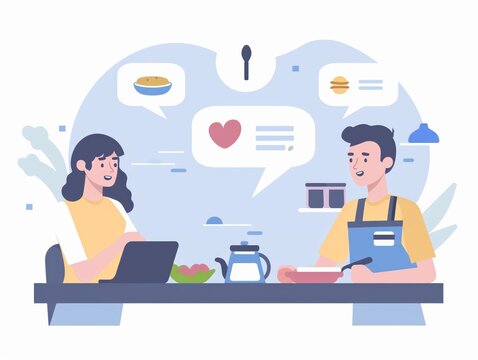 Special dietary requests, front desk communication, flat design illustration