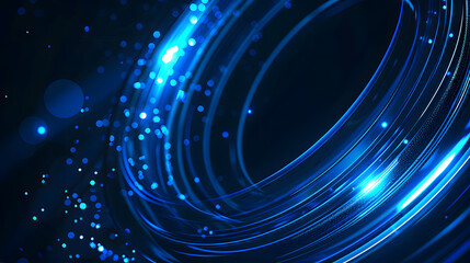 Abstract blue glowing geometric lines on dark blue background. Modern shiny blue circle lines pattern. Futuristic technology concept. Suit for cover, poster, banner, brochure, header, website