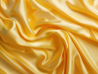 luxurious yellow satin fabric draped in graceful folds creating a sumptuous backdrop with rich textures and subtle variations in light and shadow