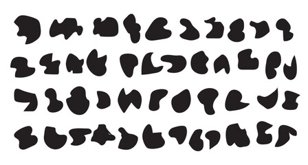 Random blob shapes silhouette icon set. black blobs irregular shapes Isolated on a white background. Water splotches, liquid ink spots, Abstract fluid shapes, water forms vector illustration.