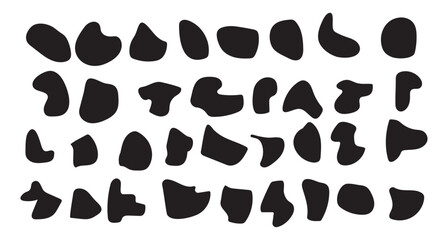 Random blob shapes silhouette icon set. black blobs irregular shapes Isolated on a white background. Water splotches, liquid ink spots, Abstract fluid shapes, water forms vector illustration.