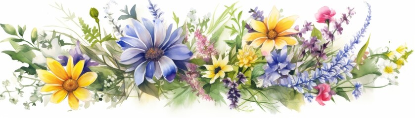 Blooming Beauty - Watercolor Bouquet of Fresh and Vibrant Wildflowers