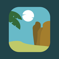 Landscape logo sun or moon leaf and valley rock