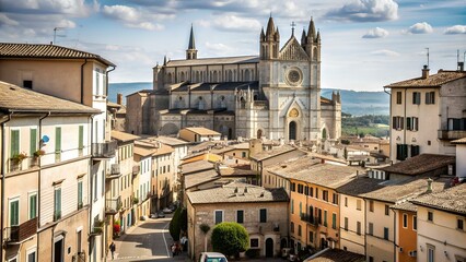 Orvieto, il Duomo di Orvieto fra la strade, vicoli e case della città antica, Terni - Umbria