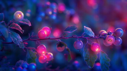 Lightberry: Berries that glow brightly in the dark, providing natural illumination, found in an enchanted, glowing grove. Keywords: glowing, bright, illuminating, enchanted