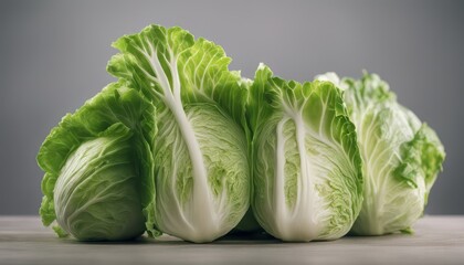 Fototapeta premium Fresh green cabbage and chopped part isolated