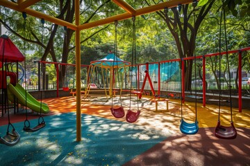 Colorful Playground with Swings and Slides