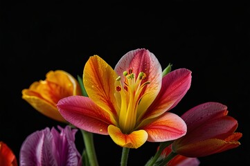 Fototapeta premium A colorful flower is displayed on a black background