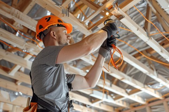 Electrician Installing Wires in a New Construction