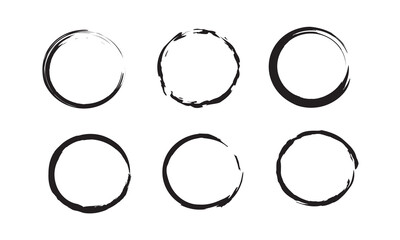 Hand drawn black circle line sketch set. vector charcoal brush strokes circles on white background. Ink hand drawn Chalk paint brush circle. Logo, label design element vector illustration.